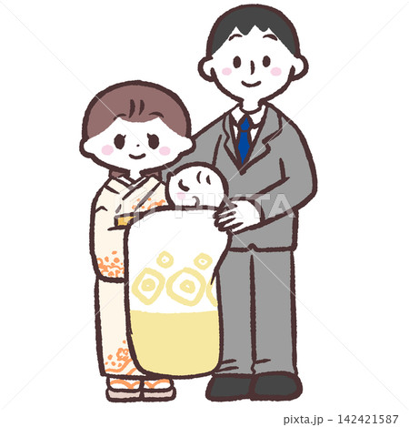 お宮参りの夫婦全身イラスト お宮参りの夫婦全身イラスト 142421587