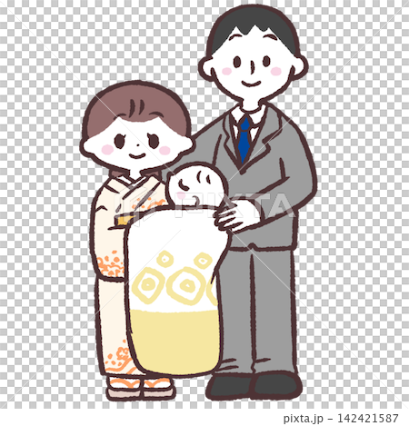 お宮参りの夫婦全身イラスト お宮参りの夫婦全身イラスト 142421587