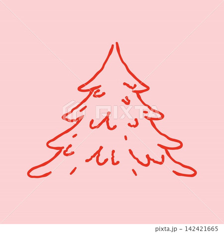 Minimalist red Christmas tree line art vector illustration on pink background Minimalist red Christmas tree line art vector illustration on pink background 142421665