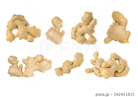 Ginger. Ginger roots arranged in diverse forms highlight unique textures, PNG 142421815