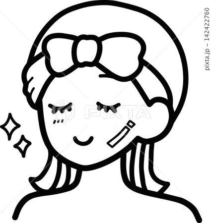 ヘアバンドの女性・イラスト素材 リボン付き・髪を下ろしたスキンケアのシンプルアイコン 線 ヘアバンドの女性・イラスト素材 リボン付き・髪を下ろしたスキンケアのシンプルアイコン 線 142422760