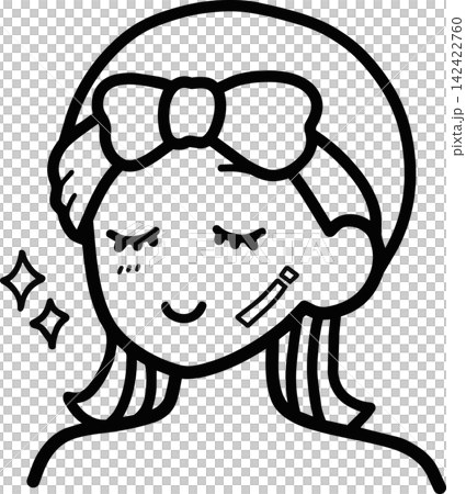 ヘアバンドの女性・イラスト素材 リボン付き・髪を下ろしたスキンケアのシンプルアイコン 線 ヘアバンドの女性・イラスト素材 リボン付き・髪を下ろしたスキンケアのシンプルアイコン 線 142422760