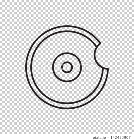 Minimalist line art icon of a semi-circular round knife tool used for cutting and skiving leather. 142423907
