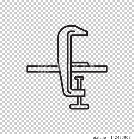 Minimalist line art icon of a screw-clamp stitching pony used to hold leather layers during hand sewing.  142423908