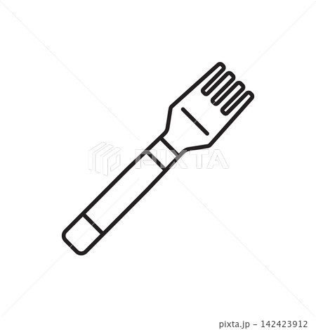 Minimalist line art icon of a multi-prong stitching chisel punch tool for scoring stitching holes. Minimalist line art icon of a multi-prong stitching chisel punch tool for scoring stitching holes. 142423912