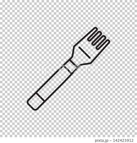 Minimalist line art icon of a multi-prong stitching chisel punch tool for scoring stitching holes. Minimalist line art icon of a multi-prong stitching chisel punch tool for scoring stitching holes. 142423912