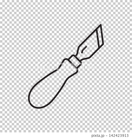 Minimalist line art icon of an angled French skiving edger tool for thinning edge margins. Minimalist line art icon of an angled French skiving edger tool for thinning edge margins. 142423913
