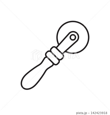 Minimalist line art icon of a rotary edge slicker wheel tool used for burnishing leather borders. Minimalist line art icon of a rotary edge slicker wheel tool used for burnishing leather borders. 142423918