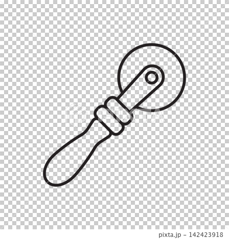 Minimalist line art icon of a rotary edge slicker wheel tool used for burnishing leather borders. Minimalist line art icon of a rotary edge slicker wheel tool used for burnishing leather borders. 142423918