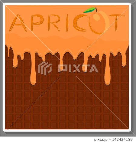 Illustration on theme falling runny apricot drip at sugary waffle cookie Illustration on theme falling runny apricot drip at sugary waffle cookie 142424159