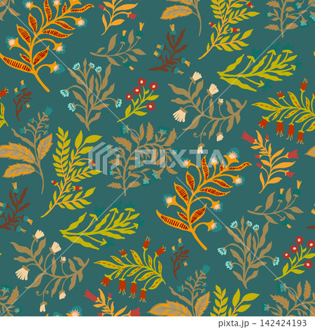 Teal Mustard Ditsy Meadow Branches Design Teal Mustard Ditsy Meadow Branches Design 142424193
