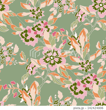 Bold Retro Botanical Blossom Print 142424806
