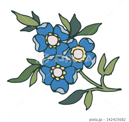 Retro Blue Floral Botanical Bouquet Element 142425082