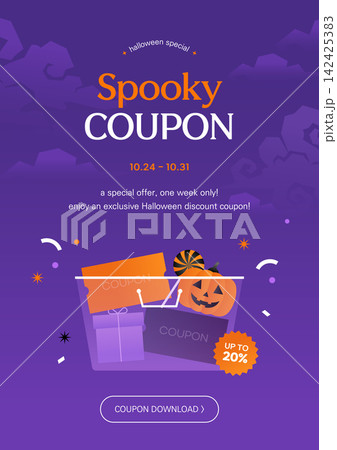 Spooky Halloween Discount Coupon Vector Banner Template with Pumpkin and Candy Vector Spooky Halloween Discount Coupon Vector Banner Template with Pumpkin and Candy Vector 142425383