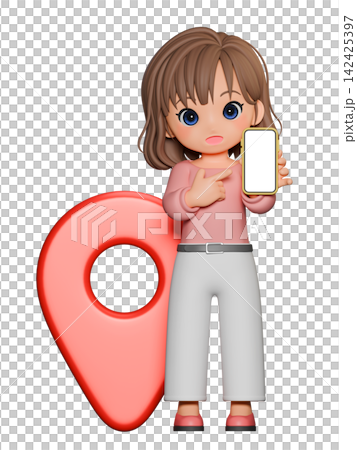3D CG | Young Japanese woman sharing location information using her smartphone 142425397