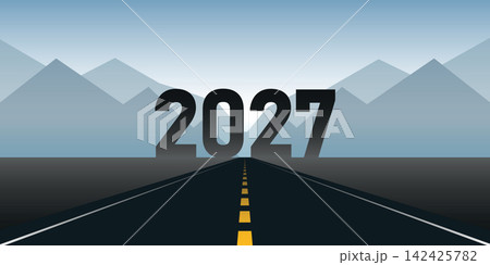 asphalt road direction 2027 blue sky background vector illustration asphalt road direction 2027 blue sky background vector illustration 142425782
