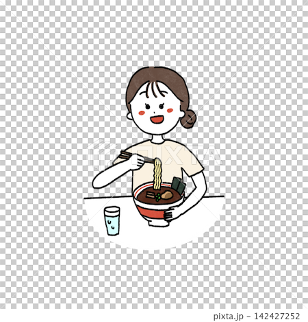 一個女孩吃拉麵的插圖 一個女孩吃拉麵的插圖 142427252