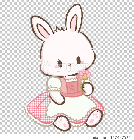 Cute Chibi White Bunny Wearing Pink Gingham Dirndl Sitting With Small Pink Flower Bavarian Spring Meadow Cottagecore Kawaii Character Illustration Cute Chibi White Bunny Wearing Pink Gingham Dirndl Sitting With Small Pink Flower Bavarian Spring Meadow Cottagecore Kawaii Character Illustration 142427524