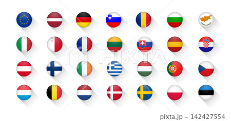Official European Union member states national flags set in creative flat design style as vector circle icons for web interface and language selection Official European Union member states national flags set in creative flat design style as vector circle icons for web interface and language selection 142427554