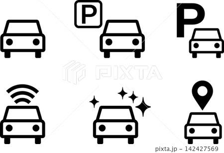 自動車・車・パーキング・洗車・wifiの車アイコンマーク線 自動車・車・パーキング・洗車・wifiの車アイコンマーク線 142427569