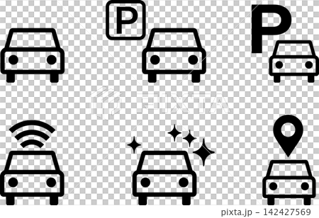 自動車・車・パーキング・洗車・wifiの車アイコンマーク線 自動車・車・パーキング・洗車・wifiの車アイコンマーク線 142427569