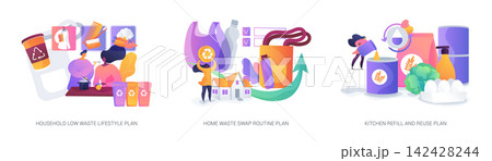 Zero waste household routines abstract concept vector illustrations. Zero waste household routines abstract concept vector illustrations. 142428244