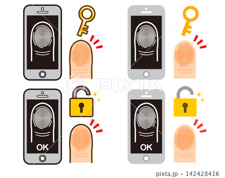 生体認証とスマホのイラスト素材セット 142428416