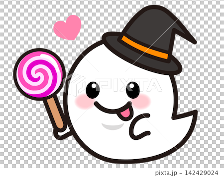 Illustration of a Halloween ghost eating candy Illustration of a Halloween ghost eating candy 142429024