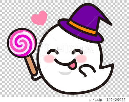 Illustration of a Halloween ghost eating candy (2) Illustration of a Halloween ghost eating candy (2) 142429025