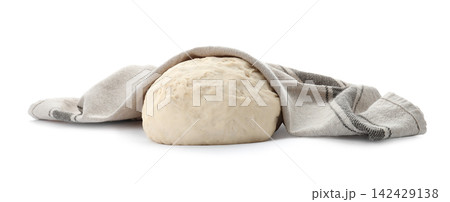 Dough for pastries covered with napkin on white background 142429138