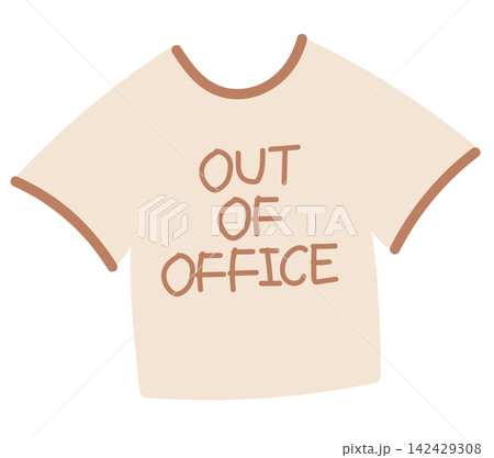 Cute illustration of t-shirt with OUT OF OFFICE letters for outfit of the day content, fashion, accessories, costume, online shopping, market, department store, street stalls, women, office workers Cute illustration of t-shirt with OUT OF OFFICE letters for outfit of the day content, fashion, accessories, costume, online shopping, market, department store, street stalls, women, office workers 142429308