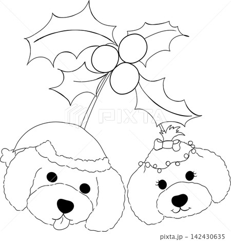 Poodle dog Xmas doodle handdrawn line Poodle dog Xmas doodle handdrawn line 142430635