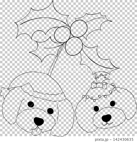 Poodle dog Xmas doodle handdrawn line Poodle dog Xmas doodle handdrawn line 142430635