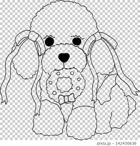 Poodle dog Xmas doodle handdrawn line Poodle dog Xmas doodle handdrawn line 142430636