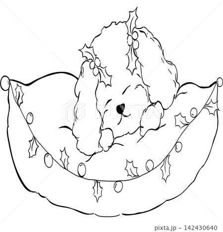 Poodle dog Xmas doodle handdrawn line Poodle dog Xmas doodle handdrawn line 142430640
