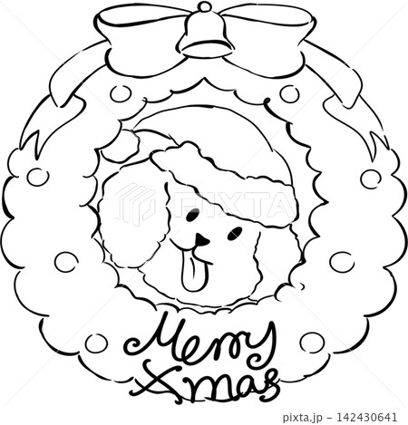 Poodle dog Xmas doodle handdrawn line Poodle dog Xmas doodle handdrawn line 142430641