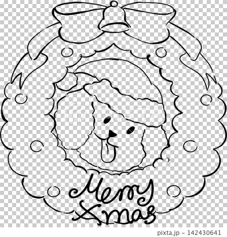 Poodle dog Xmas doodle handdrawn line Poodle dog Xmas doodle handdrawn line 142430641