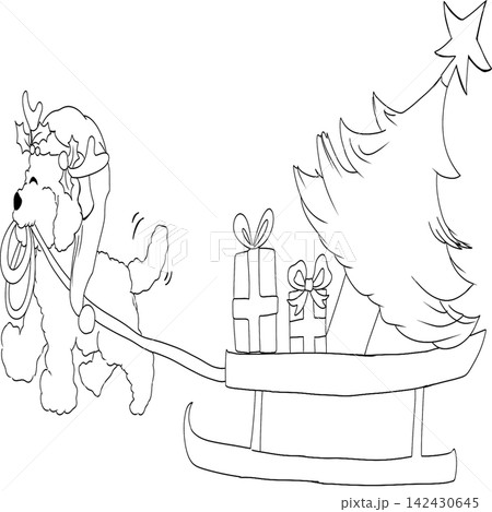 Poodle dog Xmas doodle handdrawn line Poodle dog Xmas doodle handdrawn line 142430645