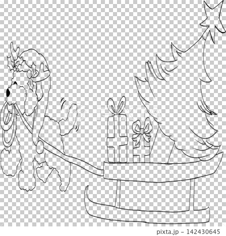 Poodle dog Xmas doodle handdrawn line Poodle dog Xmas doodle handdrawn line 142430645