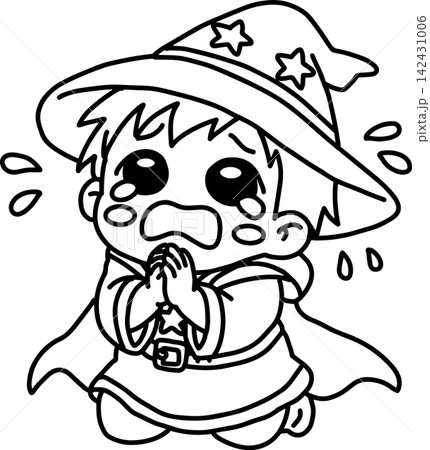泣いてお願いするかわいい魔法使いの男の子|悲しい・困った表情のファンタジーキャラクター 泣いてお願いするかわいい魔法使いの男の子|悲しい・困った表情のファンタジーキャラクター 142431006