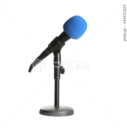 Modern microphone isolated on white. Journalist's equipment Modern microphone isolated on white. Journalist's equipment 142431825