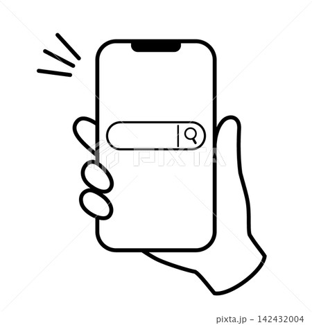 手に持ったスマホに検索バーが表示されたイラスト 手に持ったスマホに検索バーが表示されたイラスト 142432004