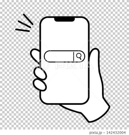 手に持ったスマホに検索バーが表示されたイラスト 手に持ったスマホに検索バーが表示されたイラスト 142432004