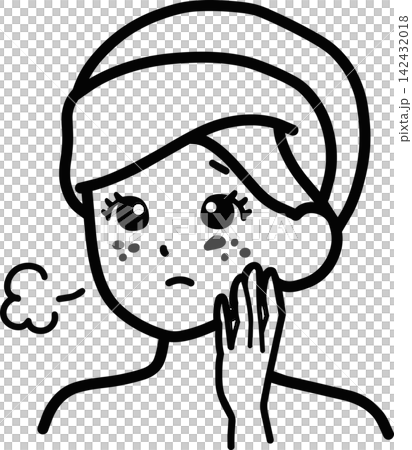 A woman sighs, worried about the blemishes on her cheeks. (Illustration illustrating skin concerns) A woman sighs, worried about the blemishes on her cheeks. (Illustration illustrating skin concerns) 142432018