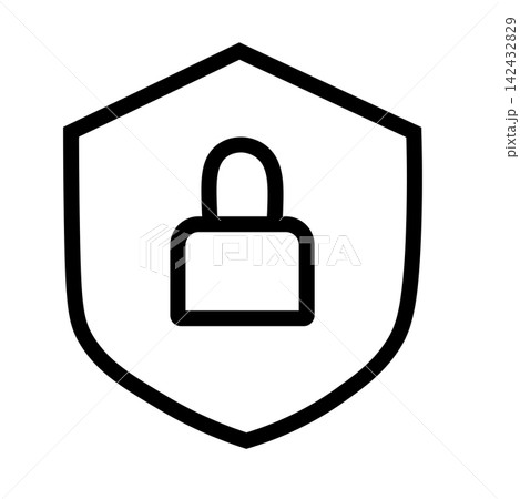 Shield icon with a padlock inside, security concept vector, line art protection symbol, safety and privacy emblem 142432829