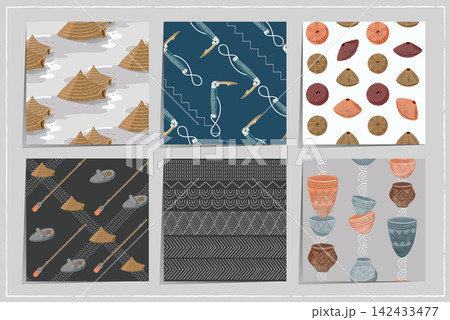 Korean Prehistoric Neolithic Seamless Pattern Set Vector Illustration Set Korean Prehistoric Neolithic Seamless Pattern Set Vector Illustration Set 142433477