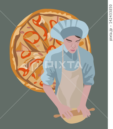 Vector isolated illustration of a pizzaiolo making pizza. Pizzaiolo Day. Vector isolated illustration of a pizzaiolo making pizza. Pizzaiolo Day. 142433850