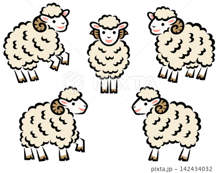 線画つきの白い羊のイラストセット 142434032