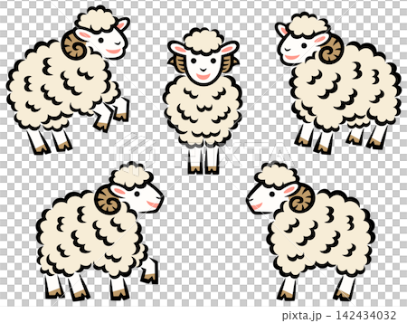 線画つきの白い羊のイラストセット 142434032