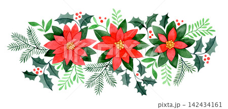 Christmas garland of winter plants. Watercolor illustration. Christmas garland of winter plants. Watercolor illustration. 142434161